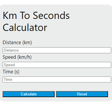 km to seconds calculator