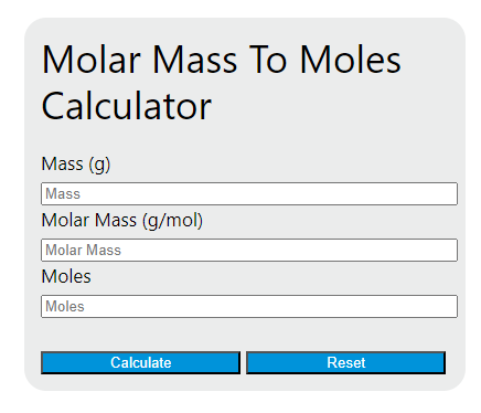 molar mass to moles calculator