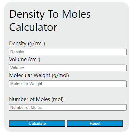 density to moles calculator