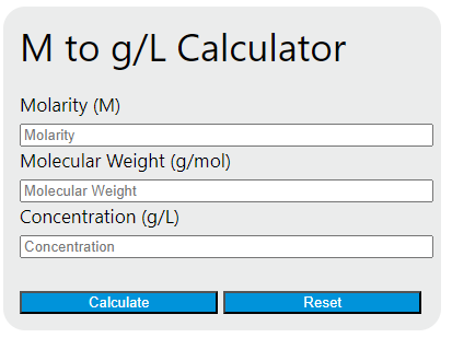 m to g/L calculator