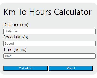 km to hours calculator