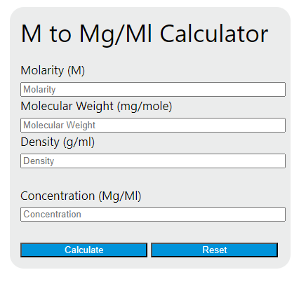 m to mg/ml calculator