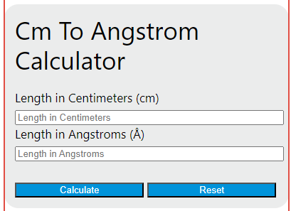cm to angstrom calculator