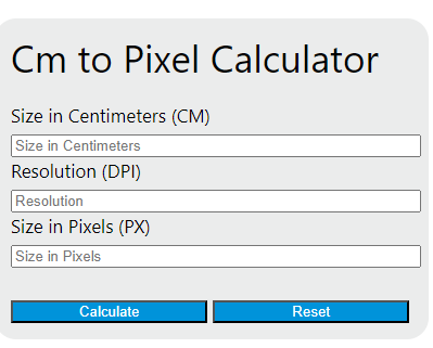 cm to pixel calculator