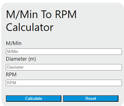 m/min to rpm calculator