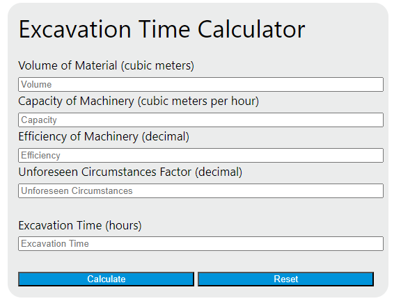 excavation time calculator