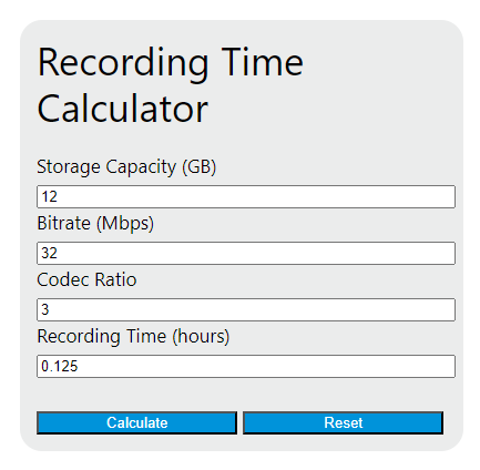 recording time calculator