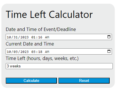 time left calculator
