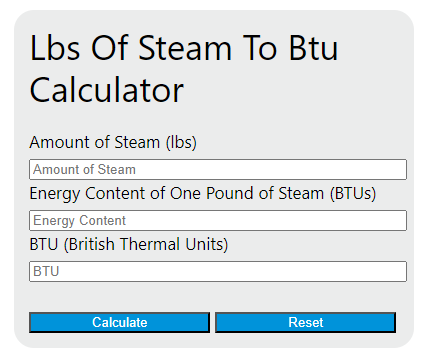 lbs to steam to btu calculator