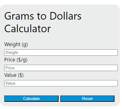 grams to dollars calculator