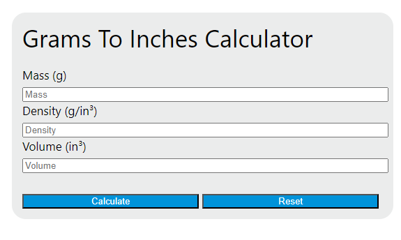 grams to inches calculator