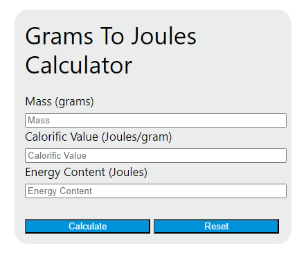 grams to joules calculator