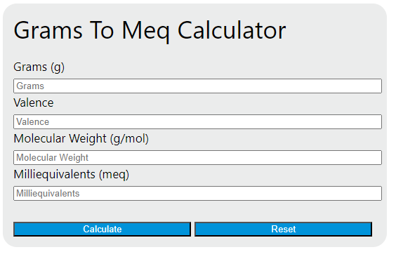 grams to meq calculator