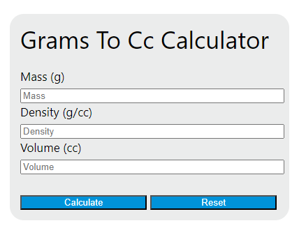 grams to cc calculator