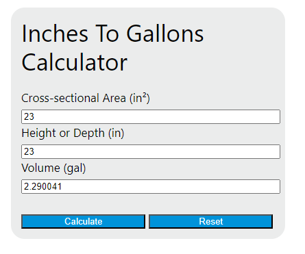 inches to gallons calculator
