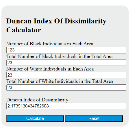 duncan index of dissimilarity calculator