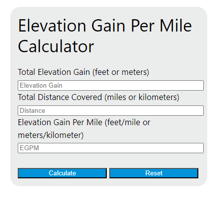 elevation gain per mile calculator