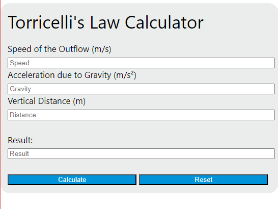 torricellie's law calculator