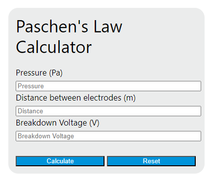 paschen's law calculator