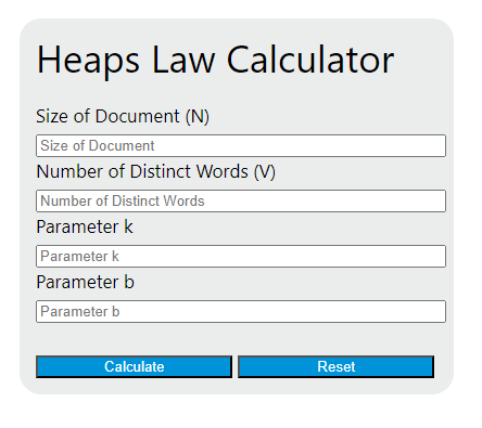 heaps law calculator
