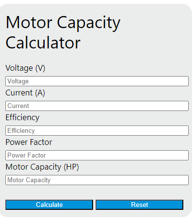 motor capacity calculator