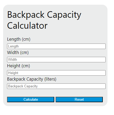 backpack capacity calculator