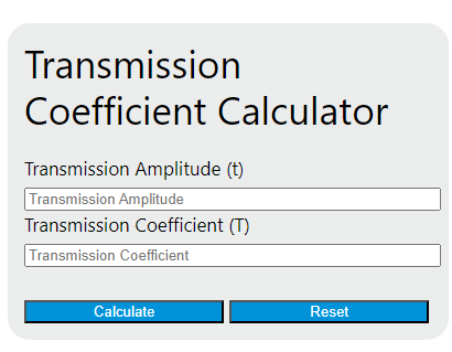 transmission coefficient calculator