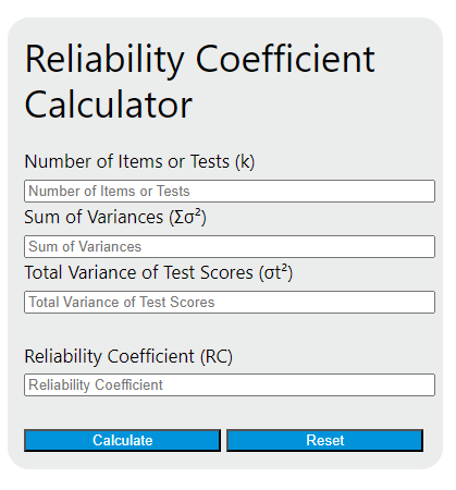 reliability coefficient calculator