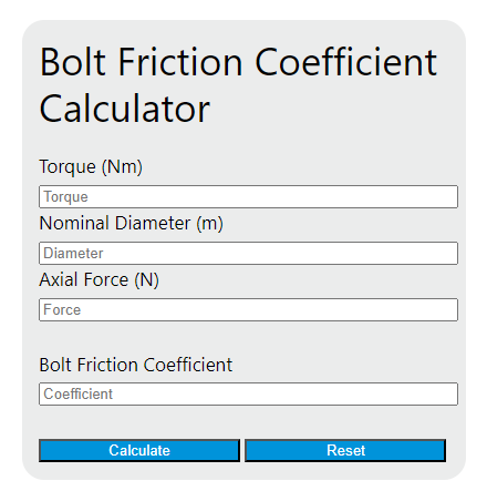 bolt friction coefficient calculator