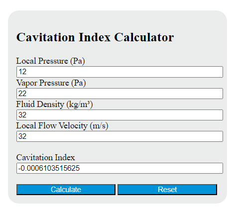 cavitation index calculator
