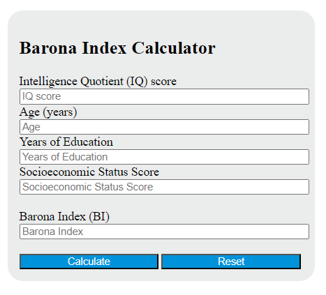 barona index calculator