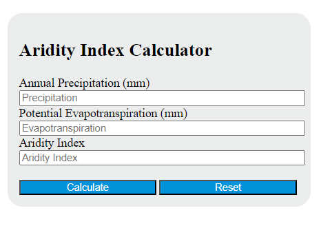 aridity index calculator