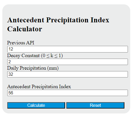 antecedent precipitation index calculator
