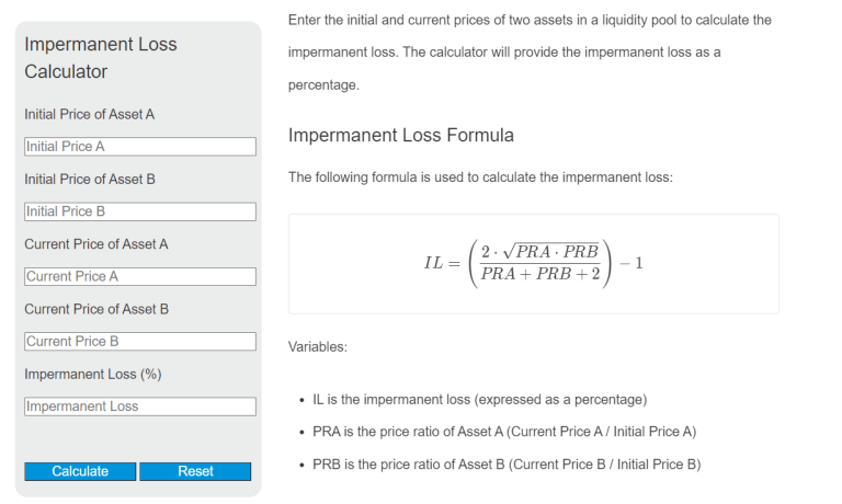 Impermanent Loss Calculator - Calculator Academy