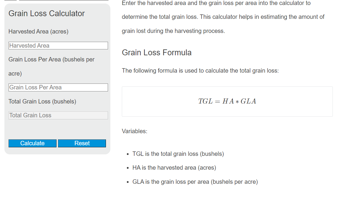 grain loss calculator