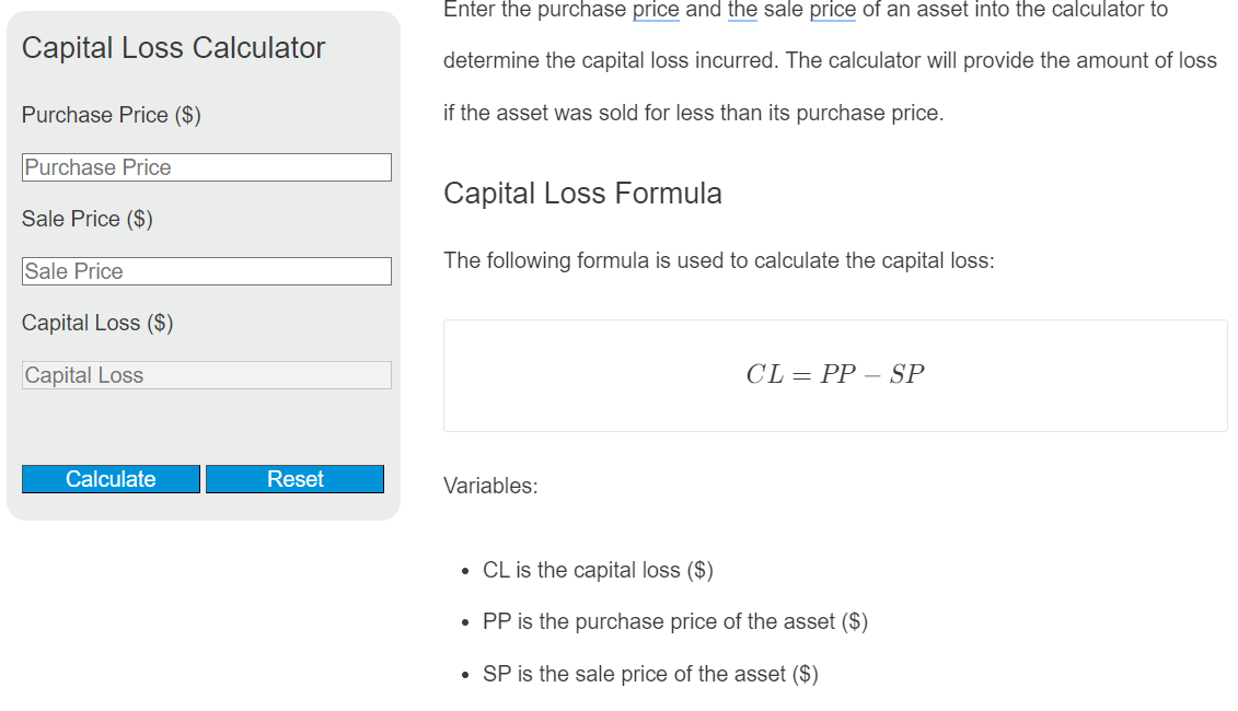 capital loss calculator