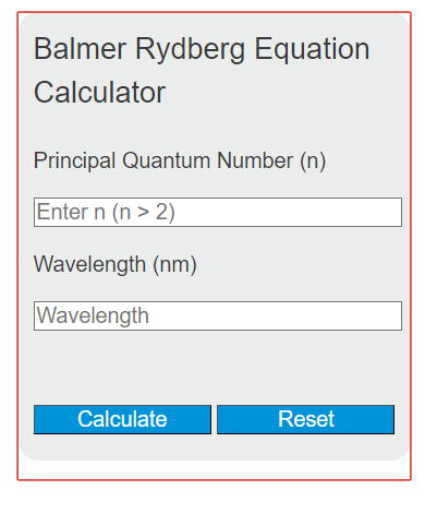 balmer rydberg equation calculator