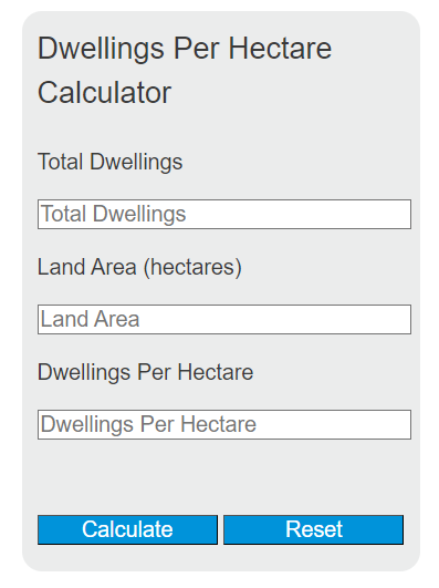dwellings per hectare calculator