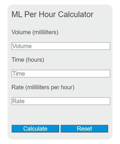 ml per hour calculator