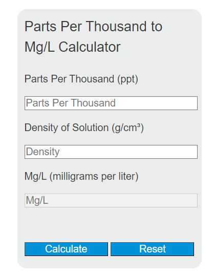 parts per thousand to mg/l calculator