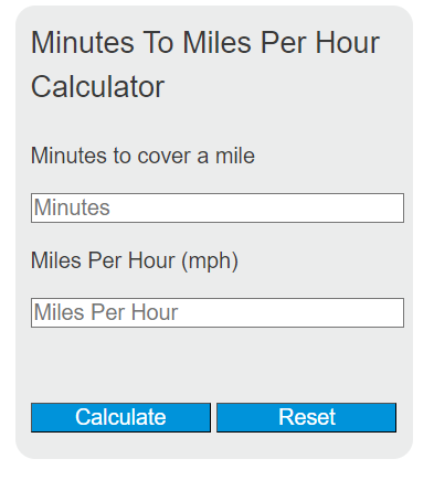 minutes to miles per hour calculator