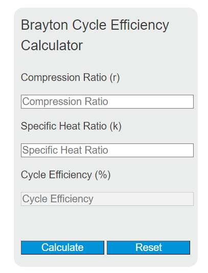 brayton cycle efficiency calculator