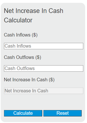 net increase in cash calculator