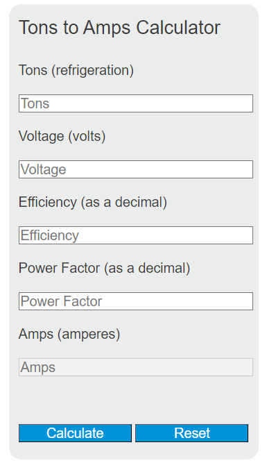 tons to amps calculator