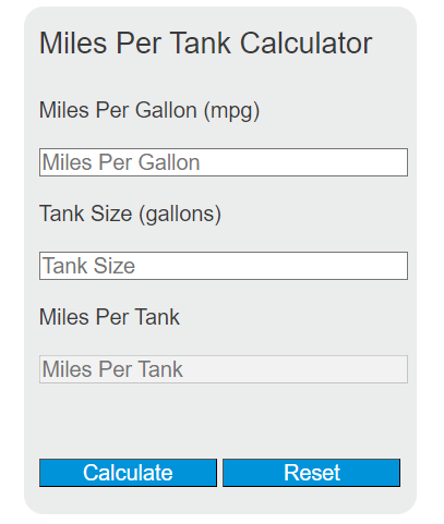 miles per tank calculator
