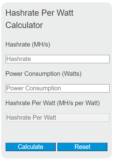 hashrate per watt calculator