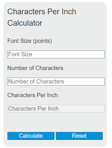 characters per inch calculator