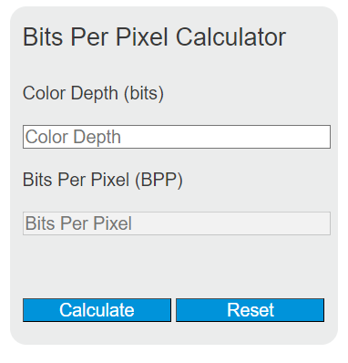 bits per pixel calculator