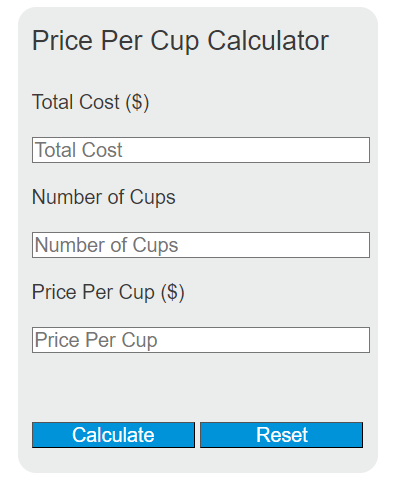 price per cup calculator