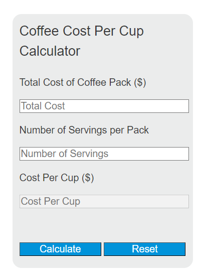 coffee cost per cup calculator